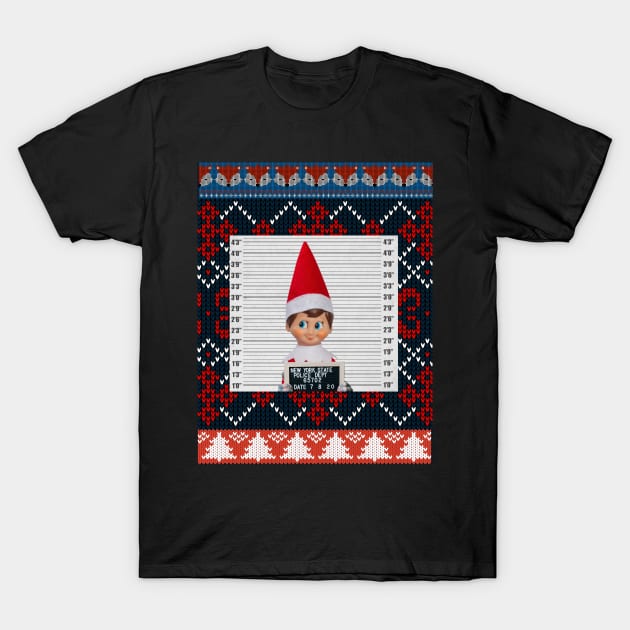 Elf Mug Shot Ugly Christmas Sweater T-Shirt by DadOfMo Designs